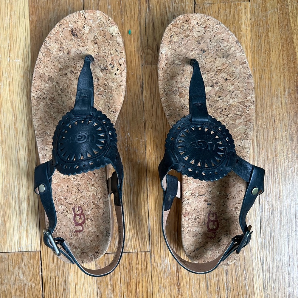 UGG Black Cork Footbed Thong Sandals
